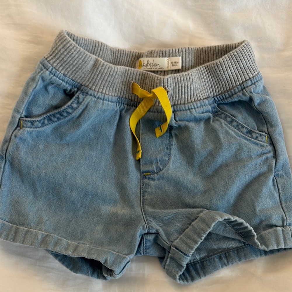 Baby Boden Denim Shorts with Yellow Accents